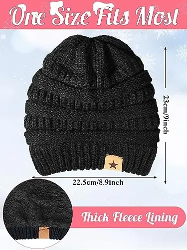 Jeere 4 Pcs Women Winter Glove and Hat Set Winter Hat Touchscreen Gloves Warm Knitted Beanie and Mittens for Women(Black, Caramel) - 2