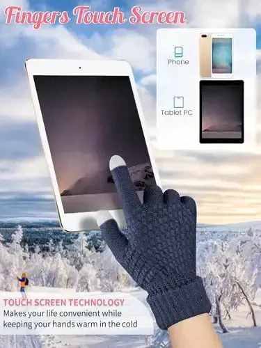 Jeere 4 Pcs Women Winter Glove and Hat Set Winter Hat Touchscreen Gloves Warm Knitted Beanie and Mittens for Women(Navy Blue, Wine Red) - 1