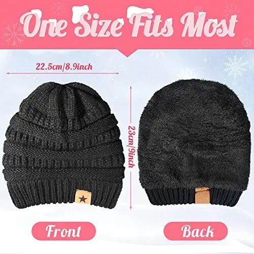Jeere 4 Pcs Winter Hat and Gloves for Women Fleece Lined, Gray, Black | Knit Beanie Touchscreen Gloves, Warm Cable Weave Skull Hat, Cold Weather, Soft Fleece Lining for Women Winter Outdoor Wear - Jeere (1)