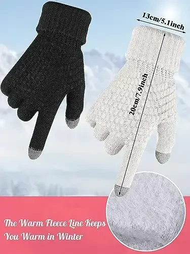 Jeere 4 Pcs Winter Hat and Gloves Sets for Women Slouchy Beanie Hats Knitted Touchscreen Gloves Warm Winter Sets for Women (Black, White) - JEERE (1)