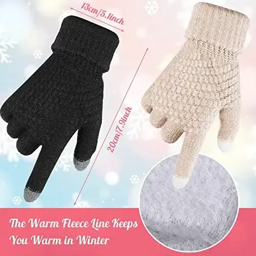 Jeere 4 Pcs Women Winter Glove and Hat Set Winter Hat Touchscreen Gloves Warm Knitted Beanie and Mittens for Women - 4