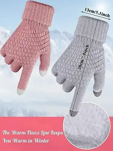 Jeere 4 Pcs Women Winter Glove and Hat Set Winter Hat Touchscreen Gloves Warm Knitted Beanie and Mittens for Women - 3