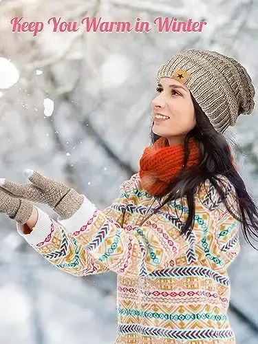 Jeere 4 Pcs Women Winter Glove and Hat Set Winter Hat Touchscreen Gloves Warm Knitted Beanie and Mittens for Women - 5