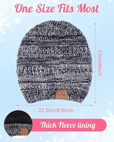 Jeere 4 Pcs Women Winter Glove and Hat Set Winter Hat Touchscreen Gloves Warm Knitted Beanie and Mittens for Women (Black) - 2