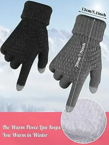 Jeere 4 Pcs Women Winter Glove and Hat Set Winter Hat Touchscreen Gloves Warm Knitted Beanie and Mittens for Women(Black, Dark Gray) - 3