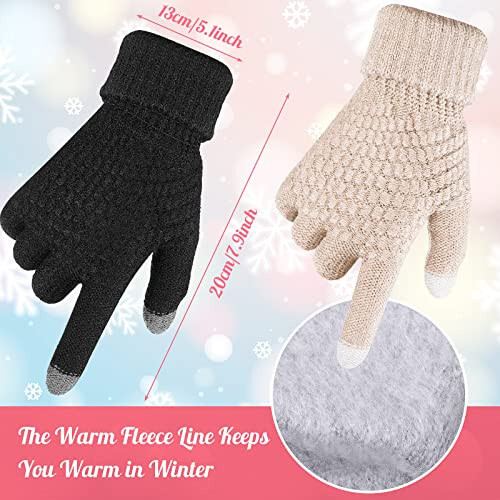 Jeere 4 Pcs Women Winter Glove and Hat Set Women Winter Hat Touchscreen Gloves Warm Knitted Beanie Hats and Gloves for Women - 3