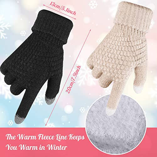 Jeere 4 Pcs Women Winter Glove and Hat Set Women Winter Hat Touchscreen Gloves Warm Knitted Beanie Hats and Gloves for Women - 3