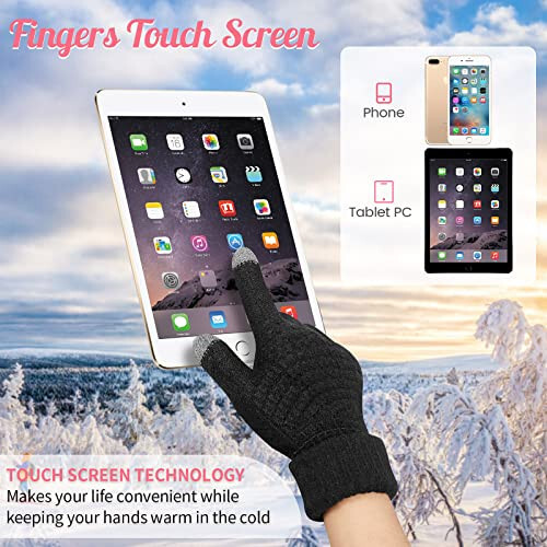 Jeere 4 Pcs Women Winter Glove and Hat Set Women Winter Hat Touchscreen Gloves Warm Knitted Beanie Hats and Gloves for Women - 4