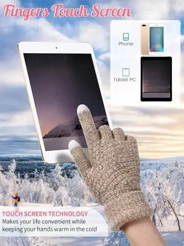 Jeere 4 Pcs Women Winter Glove and Hat Set Winter Hat Touchscreen Gloves Warm Knitted Beanie and Mittens for Women 