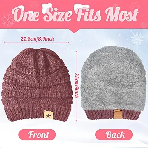 Jeere 4 Pcs Women Winter Glove and Hat Set Winter Hat Touchscreen Gloves Warm Knitted Beanie and Mittens for Women(Pink, White) - 2