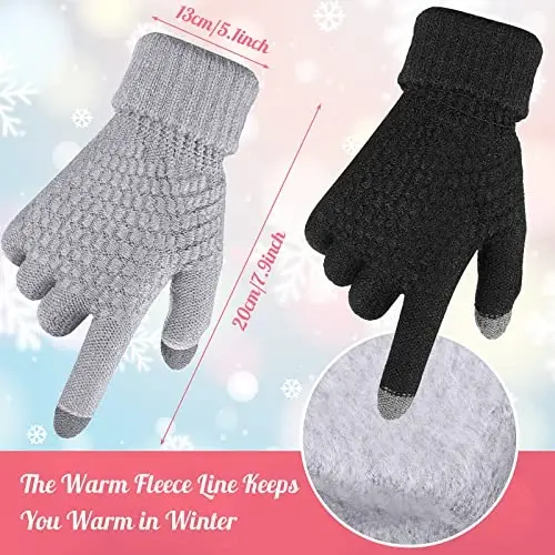 Jeere 4 Pcs Women Winter Glove and Hat Set Winter Hat Touchscreen Gloves Warm Knitted Beanie and Mittens for Women - 4