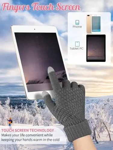 Jeere 4 Pcs Women Winter Glove and Hat Set Winter Hat Touchscreen Gloves Warm Knitted Beanie and Mittens for Women(Black, Dark Gray) - 1
