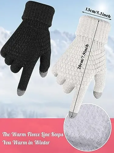 Jeere 4 Pcs Winter Hat and Gloves Sets for Women Slouchy Beanie Hats Knitted Touchscreen Gloves Warm Winter Sets for Women (Black, White) - JEERE (1)