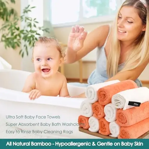 JEFFSUN Baby Washcloths 6 Pack, 10x10 inch Heavenly Soft Blue Wash Cloths for Face and Body, Gentle & Safe Face Towels on Sensitive Skin, Baby Essentials Shower Gifts for Newborn Kid Toddler Children - 5