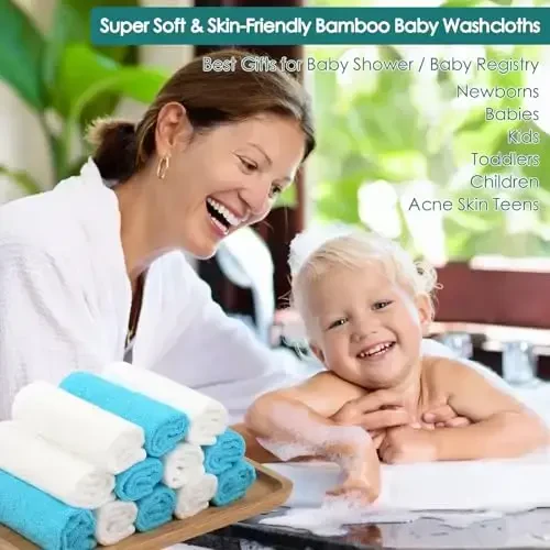 JEFFSUN Baby Washcloths 6 Pack, 10x10 inch Heavenly Soft Blue Wash Cloths for Face and Body, Gentle & Safe Face Towels on Sensitive Skin, Baby Essentials Shower Gifts for Newborn Kid Toddler Children - 5