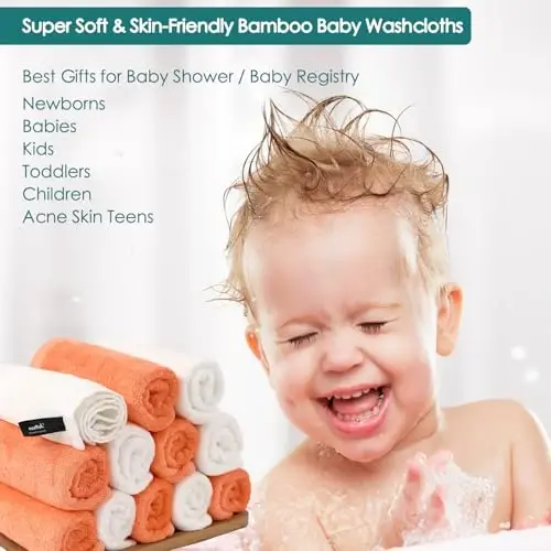 Baby Washcloths 6 Pack, 10x10 inch Orange Small Wash Cloths for Face and Body, Super Soft & Gentle Face Towels on Sensitive Skin, Newborn Registry Bath Shower Gifts for Infant Kid Toddler Children - 4