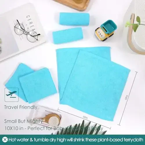 JEFFSUN Baby Washcloths 6 Pack, 10x10 inch Heavenly Soft Blue Wash Cloths for Face and Body, Gentle & Safe Face Towels on Sensitive Skin, Baby Essentials Shower Gifts for Newborn Kid Toddler Children - 6