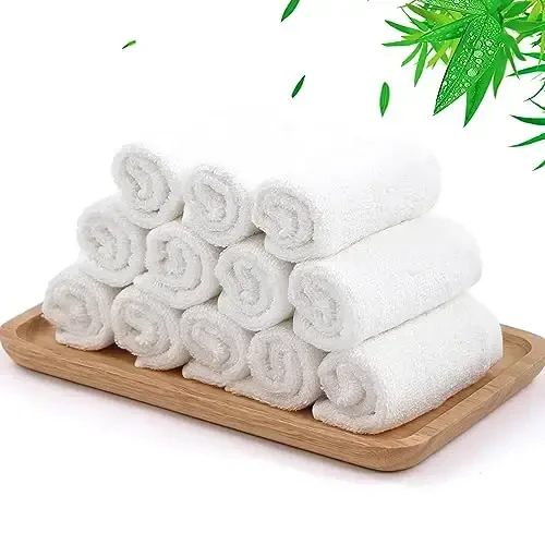 JEFFSUN Dish Cloths 12 Pack, 10x14 inch White Reusable Kitchen Washcloths, Plant Based Rayon, Soft & Scratch Free, Quick Dry, Odor Resistant 