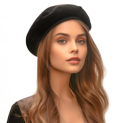 Jeicy Beret Hats for Women, Black Beret, Red Beret, French Wool Beret Hat, （Send a Silk Scarf Brooch） Indoor Outdoor - 1