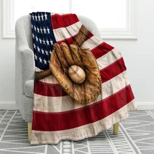 Jekeno American Flag Baseball Gifts for Men Boys Girls Women, USA Flag Throw Blankets Sport Gifts for Softball Players, Independence Day Baseball Decor for Home Bed Couch 