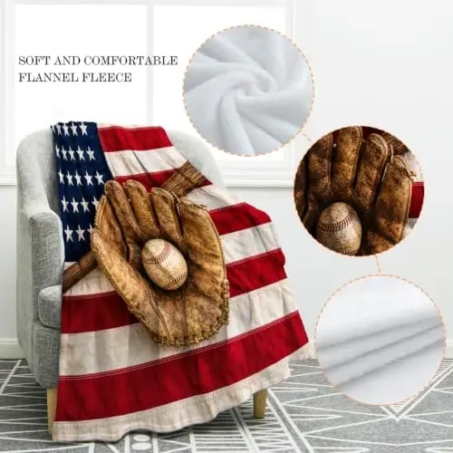 Jekeno American Flag Baseball Gifts for Men Boys Girls Women, USA Flag Throw Blankets Sport Gifts for Softball Players, Independence Day Baseball Decor for Home Bed Couch - JEKENO (1)
