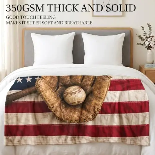 Jekeno American Flag Baseball Gifts for Men Boys Girls Women, USA Flag Throw Blankets Sport Gifts for Softball Players, Independence Day Baseball Decor for Home Bed Couch - 4