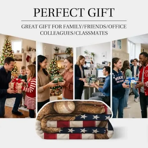 Jekeno American Flag Baseball Gifts for Men Boys Girls Women, USA Flag Throw Blankets Sport Gifts for Softball Players, Independence Day Baseball Decor for Home Bed Couch - 5