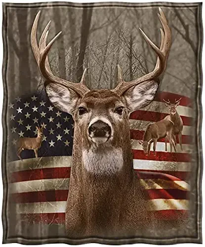 Jekeno American Flag Deer Ko'rpa Erkaklar uchun sovg'alar, AQSh bayrog'i Erkaklar uchun ovchilik sovg'alari Kattalar Bolalar Bolalar, Mustaqillik kuni Kiyik o'rmoni Uyi uchun dekor Divan uchun yotoq - JEKENO (1)