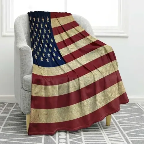 Jekeno American Flag Gifts Blanket for Men Women, USA Flag Throw Blankets for Adult Kids Boys Girls, Independence Day American Decor Gifts for Home Bed Couch - JEKENO