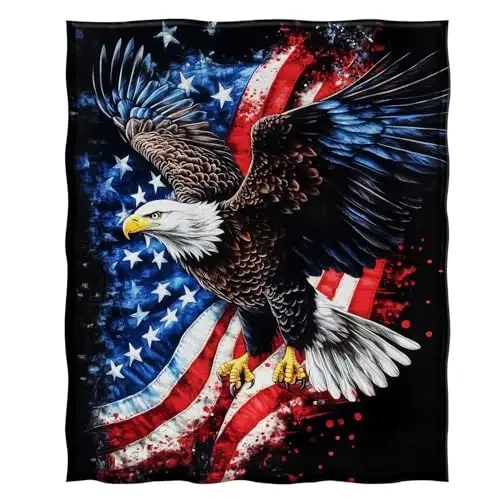 Jekeno American Flag Gifts Blanket for Men Women, Eagle USA Flag Throw Blankets for Adult Kids Boys Girls, Independence Day American Decor Gifts for Home Bed Couch - 3