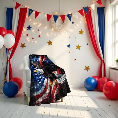 Jekeno American Flag Gifts Blanket for Men Women, Eagle USA Flag Throw Blankets for Adult Kids Boys Girls, Independence Day American Decor Gifts for Home Bed Couch - 4