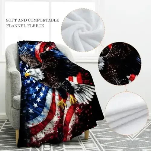 Jekeno American Flag Gifts Erkaklar va ayollar uchun adyol, Burgut AQSh bayrog'i Kattalar bolalar o'g'il qizlar uchun adyol, Mustaqillik kuni Amerika uyi uchun sovg'alar Divan karavoti uchun dekor - 2