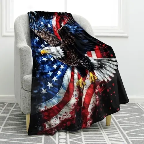 Jekeno American Flag Gifts Erkaklar va ayollar uchun adyol, Burgut AQSh bayrog'i Kattalar bolalar o'g'il qizlar uchun adyol, Mustaqillik kuni Amerika uyi uchun sovg'alar Divan karavoti uchun dekor 
