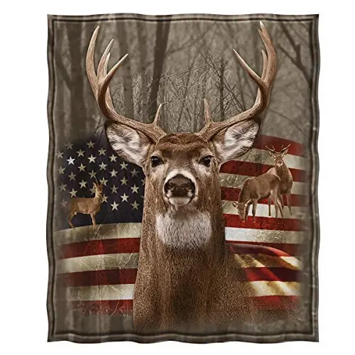 Jekeno American Flag Deer Blanket Gifts for Men, USA Flag Throw Blankets Hunting Gifts for Men Adult Kids Boys, Independence Day Deer Forest Decor for Home Bed Couch - 3