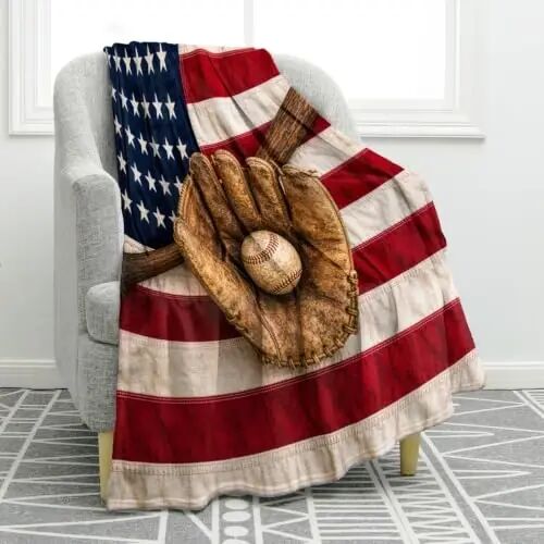 Jekeno Baseball Gifts Blanket American Flag Throw Blanket | 60x80 Inch Flannel Baseball Glove American Flag Sports Theme Blanket Gifts for Men Boys Players Birthday - Jekeno
