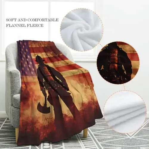 Jekeno Firefighter Gifts for Men, American Flag Blanket USA Flag Print Warm Soft Throw Blanket, Firefighter Gifts Decor for Bedroom Sofa Bed Office 50