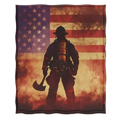Jekeno Firefighter Gifts for Men, American Flag Blanket USA Flag Print Warm Soft Throw Blanket, Firefighter Gifts Decor for Bedroom Sofa Bed Office 50