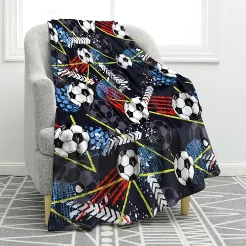Jekeno Soccer Blanket Gifts for Boy Kid, Soccer Lover Gift Blankets for Girls Boys Age 8-12, Birthdays Holiday Christmas Thanksgiving Gifts - 1