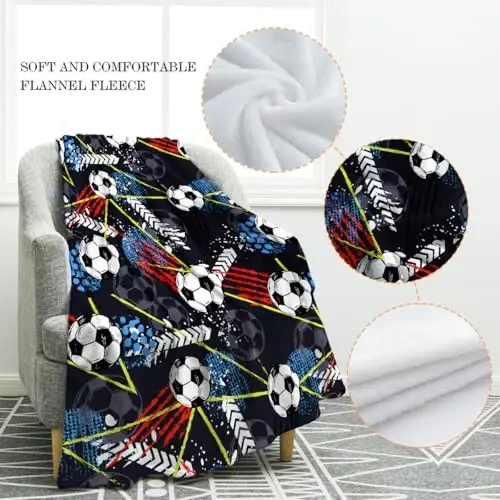 Jekeno Soccer Blanket Gifts for Boy Kid, Soccer Lover Gift Blankets for Girls Boys Age 8-12, Birthdays Holiday Christmas Thanksgiving Gifts - 2