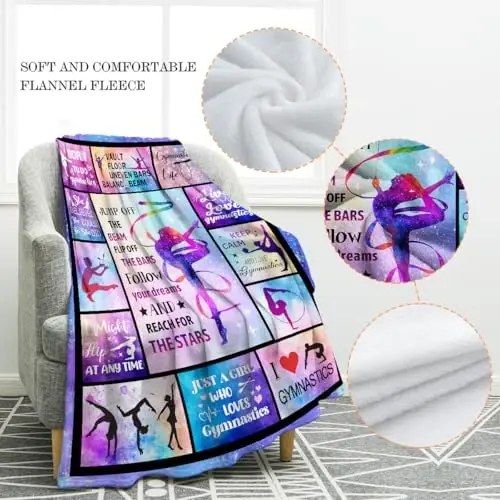 Jekeno Gymnastics Gifts Blanket for Girls Teens, Sport Gifts for Adult Kids, Gymnastics Stuff Decor for Gymnast Team Party 50