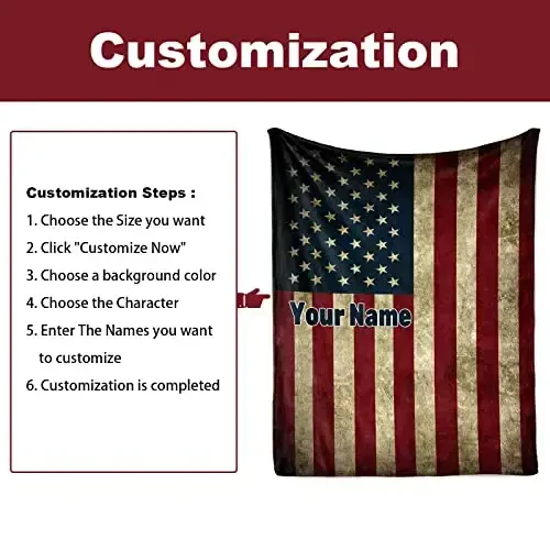 Jekeno Personlized American Blanket Gift Custom Throw Blanket with Your Name Soft Warm Throw Print Blanket for Couch Bed 50