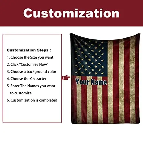 Jekeno Personlized American Blanket Gift Custom Throw Blanket with Your Name Soft Warm Throw Print Blanket for Couch Bed 50