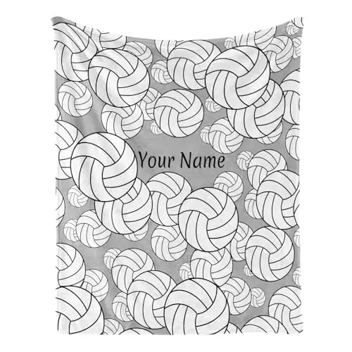 Jekeno Personalized Volleyball Blanket Gifts for Kids Teens, Volleyball Stuff Party Decorations for Lovers Team Gifts, Custom Blanket with Name Flannel Blankets Customized Throw Blankets 50
