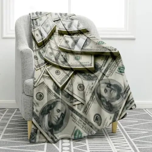 Jekeno Money Throw Blanket Gifts for Women Men, 100 Dollar Bills Decorations, Money Print Throw Blanket Couch Bed Sofa Travelling for Adult Kids - 1