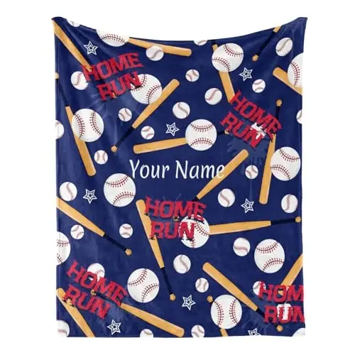 Jekeno Personalized Baseball Blanket Gifts for Boys and Adults, Sport Throw for Kids Boys Girls Aged 5-12, Custom Blanket with Name Flannel Blankets Customized Throw Blankets 50