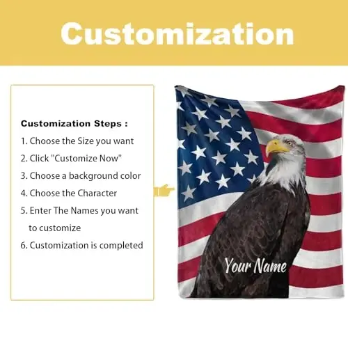 Jekeno Personalized Flag Gifts for Women Men, American Flag Blanket Print, Custom Blanket with Name Flannel Blankets Customized Throw Blankets 50