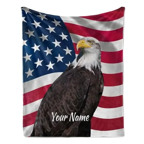 Jekeno Personalized Flag Gifts for Women Men, American Flag Blanket Print, Custom Blanket with Name Flannel Blankets Customized Throw Blankets 60