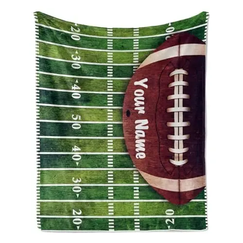 Jekeno Personalized Football Gifts for Women Men, Football Blanket Print, Custom Blanket with Name Flannel Blankets Customized Throw Blankets 60