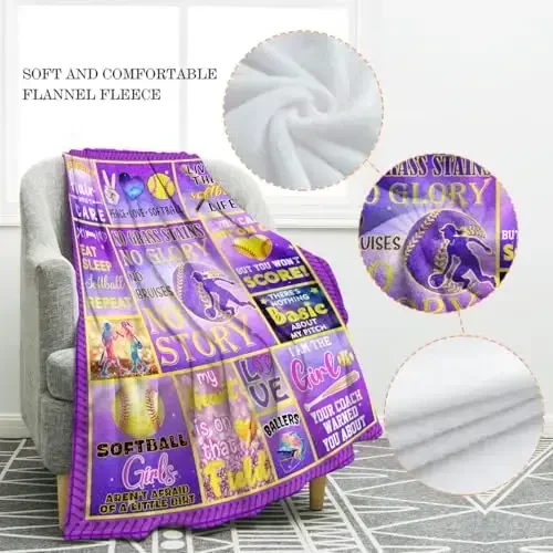 Jekeno Softball Blanket Gifts for Women Men, Soft Fleece Flannel Sport Throw for Boys Girls Player, Unique Gifts Ideas for Softball Lovers - 2