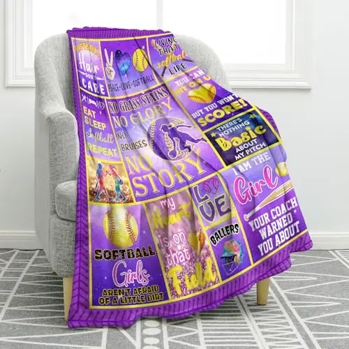 Jekeno Softball Blanket Gifts for Women Men, Soft Fleece Flannel Sport Throw for Boys Girls Player, Unique Gifts Ideas for Softball Lovers - 1